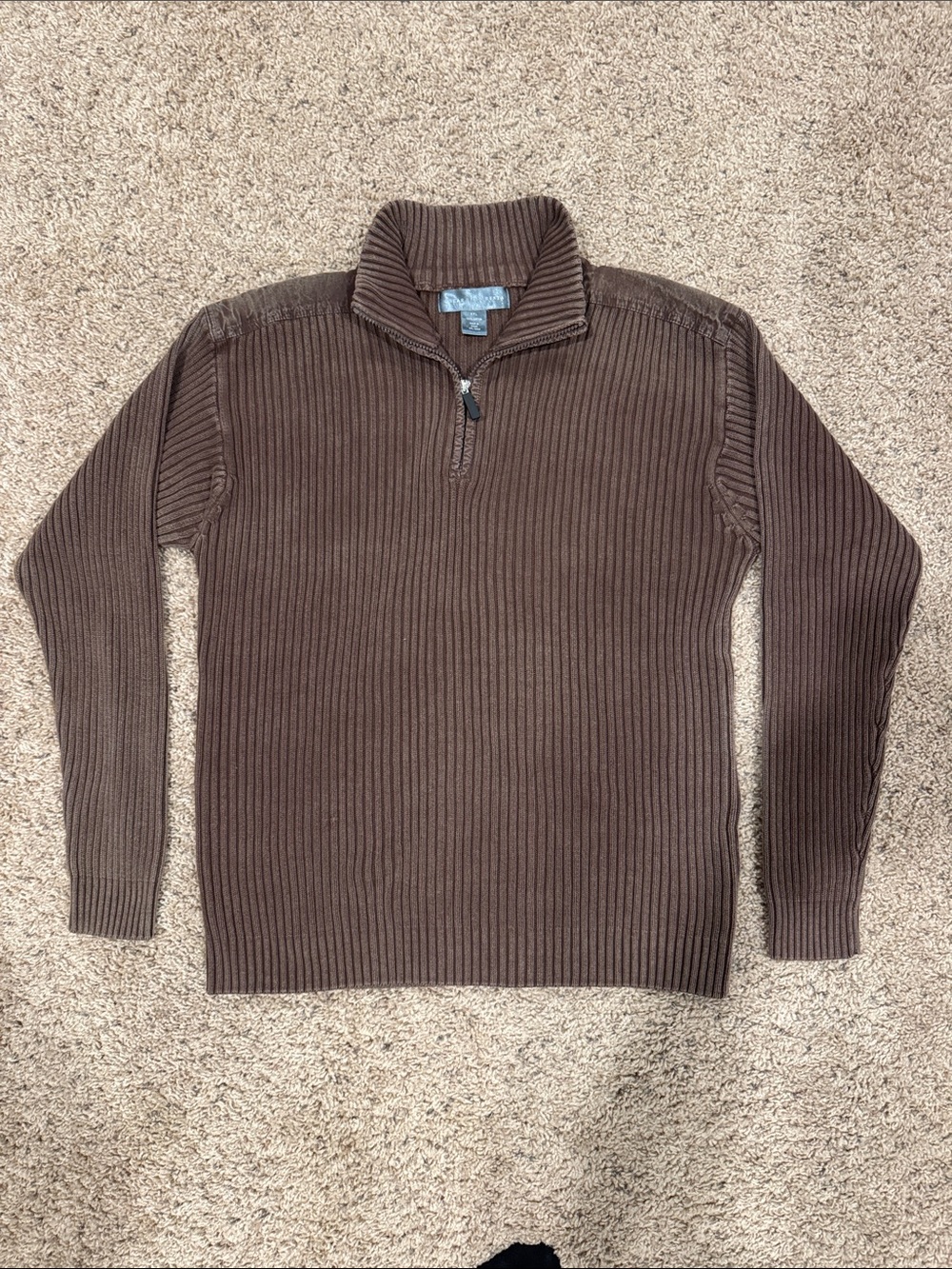 Oscar De La Renta Brown Ribbed Half-Zip Sweater 100% cotton
